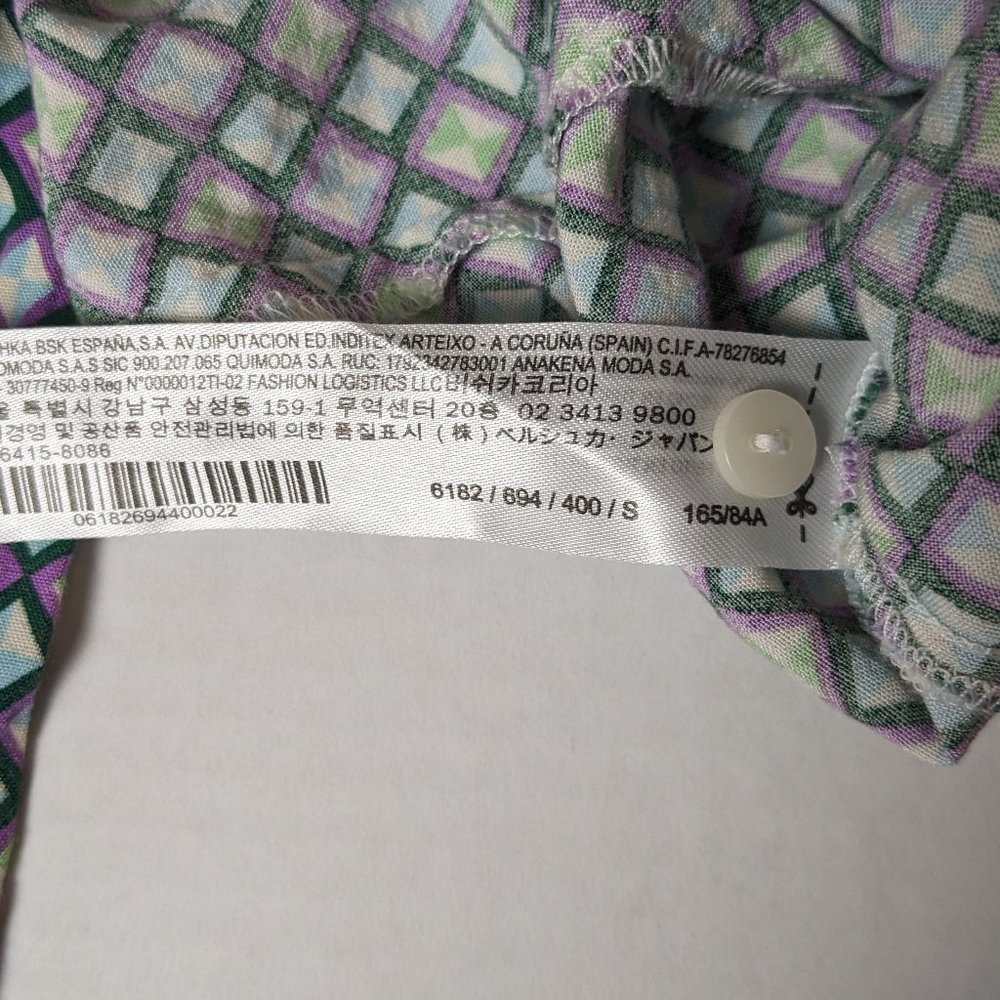 BERSHKA Women's Long Sleeve Button Down Crop Top Blouse Size S  Multi Print - Picture 6 of 6